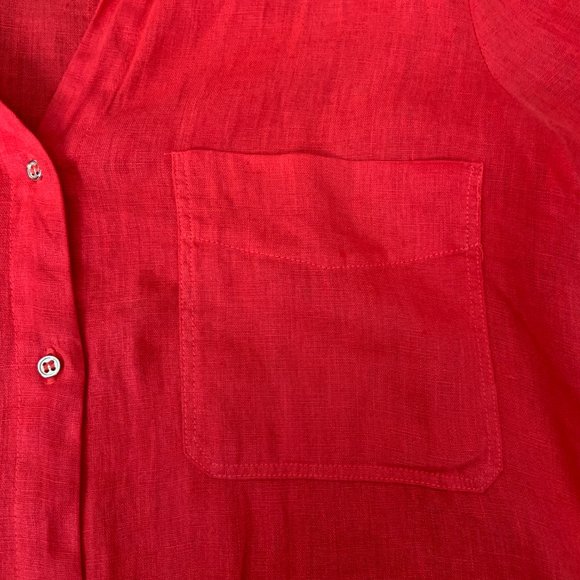 Zara 100% Linen V-Neck Button-up Pockets Long Convertible Sleeve Shirt Size M - Picture 7 of 11